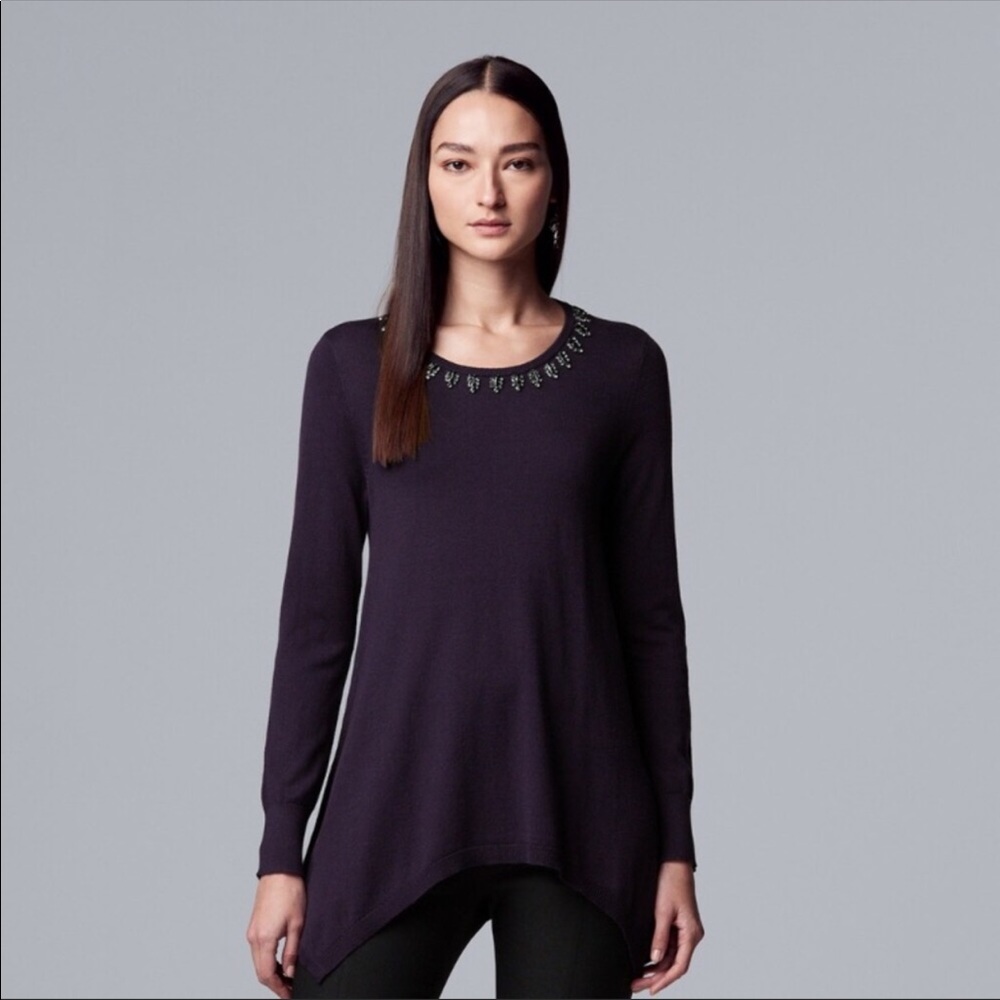 NWT - Simply Vera Embellished Necklace Sweater